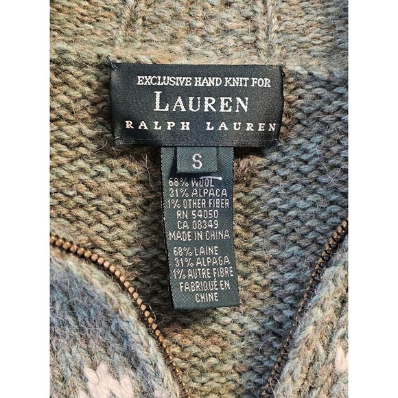 RALPH LAUREN Vintage Handknit Wool Quarter Zip Nordic Snowflake Winter Sweater S - Picture 2 of 7